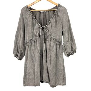 Mustard Seed Grey Acid Wash Cotton Tunic sz M Oversized Lagenlook Boho